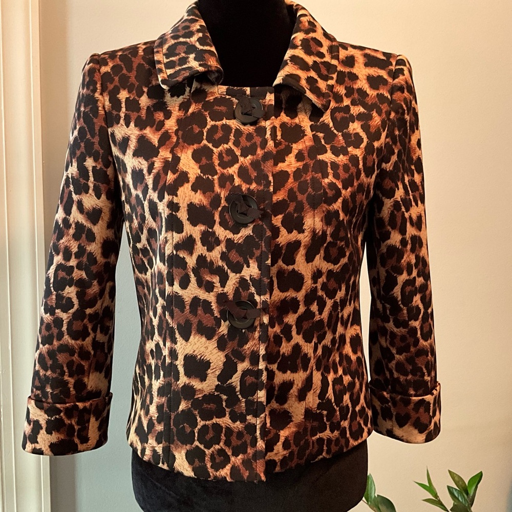 Tahari ASL Leopard Print Blazer Structured Jacket Business Profesional - Picture 5 of 11